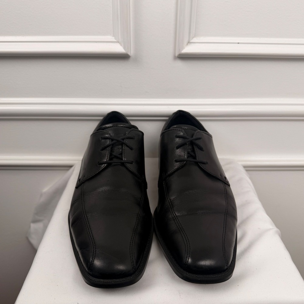 ECCO Mens Black Leather Bicycle Toe Derby Dress Shoes Shock Point Size 44